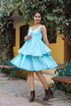 Aqua Blue Tyre Embroidery Short Dress