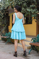 Aqua Blue Tyre Embroidery Short Dress