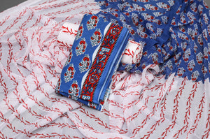 Blue Block Butti Print Cotton Suit Material