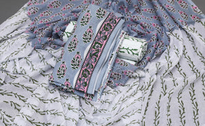 Grey Block Butti Print Cotton Salwar Suit Set Material
