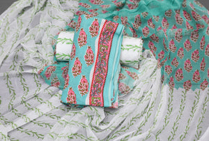 Rama Blue Block Butti Print Cottton Suit Material