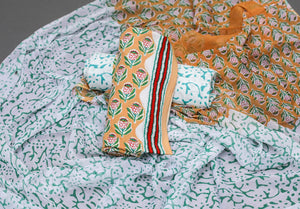 Mustard Block Butti Print Cotton Suit Set Material