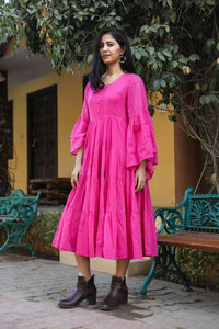 Pink Solid Printex Tyrer Dress