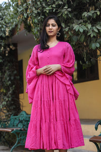 Pink Solid Printex Tyrer Dress