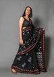 Black & White Triangle Block Print Mul Cotton Saree With Blouse