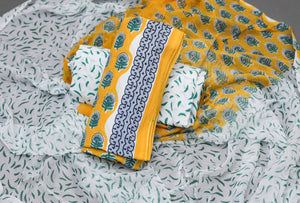 Mustard Block Print Cotton Salwar Suit Set Material