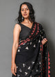 Black & White Triangle Block Print Mul Cotton Saree With Blouse