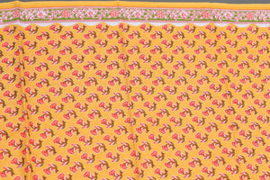 Mustard Flower Block Butti Print Cotton Salwar Suit Set Material