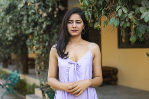 Lavender Tying Neck Short Dress