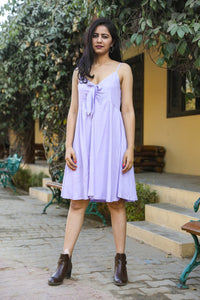 Lavender Tying Neck Short Dress