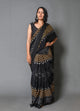 Black & Mustard Zikzak Block Print Mul Cotton Saree with Blouse