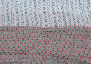 Grey Flower Block Butti Print Cotton Suit Set Material