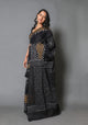 Black & Mustard Zikzak Block Print Mul Cotton Saree with Blouse