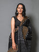 Black & Mustard Zikzak Block Print Mul Cotton Saree with Blouse