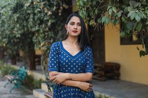 Navy Blue Golden Butti Dress