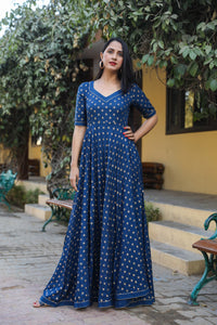 Navy Blue Golden Butti Dress