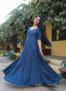 Navy Blue Golden Butti Dress