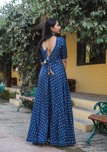 Navy Blue Golden Butti Dress