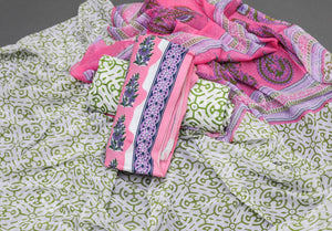 Pink Block Butti Print Cotton Salwar Suit Set Material