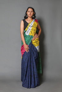 Multicolor Batik Print Mul Cotton Saree with Blouse