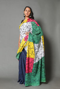 Multicolor Batik Print Mul Cotton Saree with Blouse