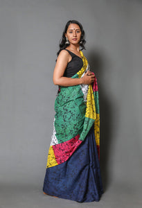 Multicolor Batik Print Mul Cotton Saree with Blouse