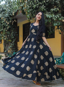 Black Golden Print Butta Dress
