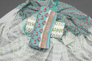 Rama Blue Flower Block Butti Print Cotton Suit Material