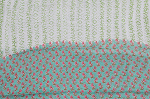 Rama Blue Flower Block Butti Print Cotton Suit Material