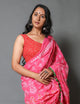 Pink & Red Block Butta Print Mul Cotton Saree with Blouse