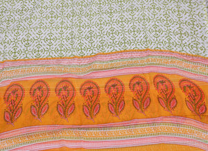 Orange Block Butti Print Cotton Suit Set Material