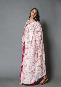 Pink Batik & Block Print Mul Cotton Saree with Blouse