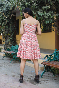 Coral Block Butti Tyre Short Dress