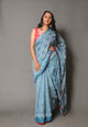 Rama Block Jaal & Lining Print Mul Cotton Saree with Blouse