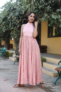 Peach Block Butti Print Dress