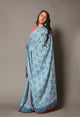 Rama Block Jaal & Lining Print Mul Cotton Saree with Blouse