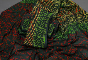 Bottle Green Zikzak Print Cotton Salwar Suit Set Material
