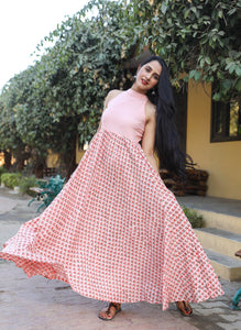 Peach Block Butti Print Dress