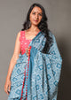 Rama Block Jaal & Lining Print Mul Cotton Saree with Blouse