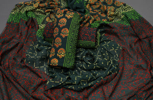 Bottle Green Block Butti Print Salwar Suit Set Material