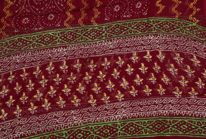 Burgundy Block Butti Print Cotton Unstitched Salwar Suit Set