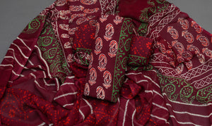 Burgundy Pasely Print Cotton Suit Set Material