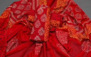 Red Napthol Pan Block Print Cotton Salwar Suit Set Material