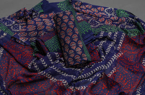 Blue Napthol Block Butti Print Cotton Suit Set Material