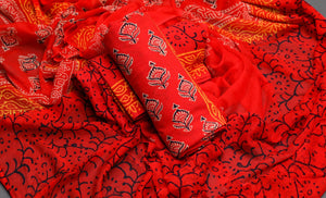 Red Napthol Block Print Cotton Salwar Suit Set Material