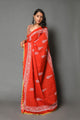 Orange & White Tree Block Butta Print Mul Cotton Saree with Blouse