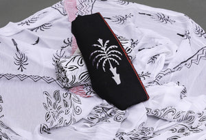 Black Pam Tree Block Butta Salwar Suit Material