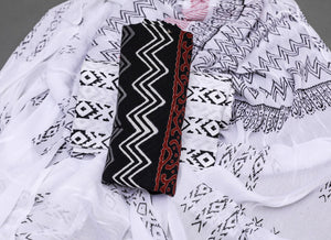 Black Zikzak Print Cotton Suit Material