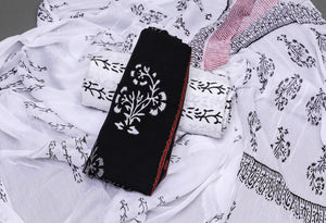 Black & White Discharge Block Print Cotton Suit Material