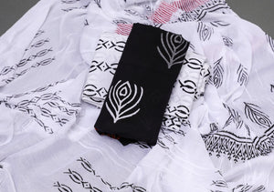 Black Block Butta Print Cotton Unstitched Suit Set